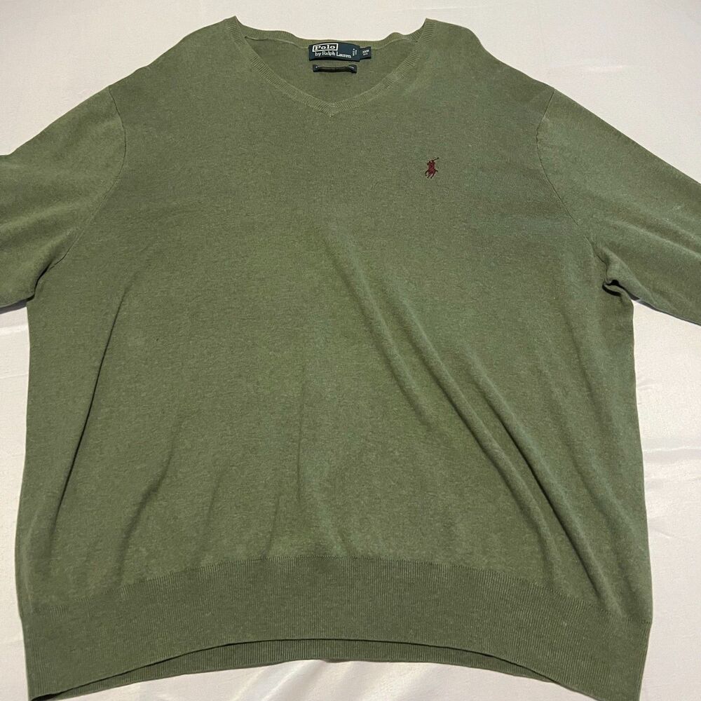 Polo Ralph Lauren Men's 3XB Big Green Pima Cotton V-Neck Sweater Jumper